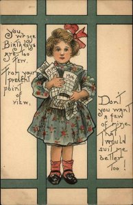 Unsigned HBG Little Girl Birthday Calendars c1910 Vintage Postcard