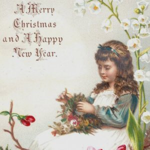 1880s Victorian Christmas & Happy New Year's Card Lovely Girl F125