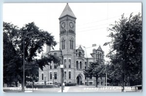 Grundy Center Iowa IA Postcard RPPC Photo Court House Clock Building c1940's