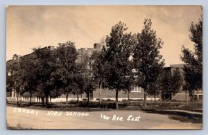 J95/ Crosby North Dakota RPPC Postcard c1935 High School Building  211
