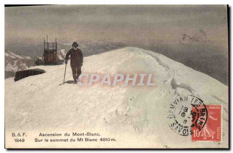 Old Postcard Mountaineering Climbing Mont Blanc On the Mont Blanc summit