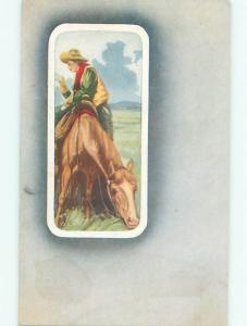 c1910 WESTERN COWBOY ON HORSEBACK AC6588