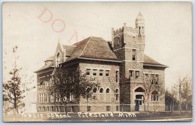 c1900s Pipestone, MN RPPC Public School Castle Real Photo Postcard L. Canedy A84