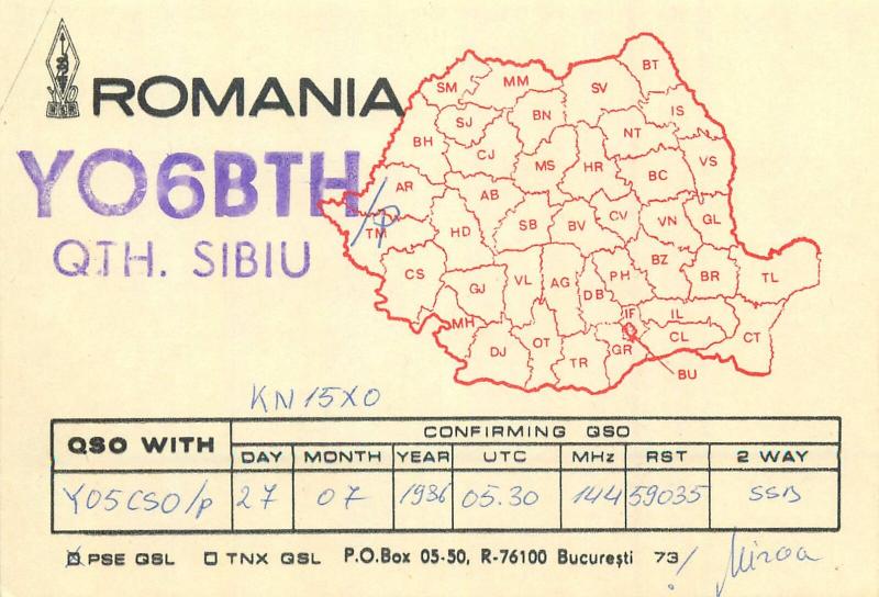 Romania Amateur Radio Station QSL card country YO6BTH Sibiu