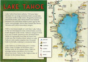 Map Card of Lake Tahoe Nevada-California  4 by 6