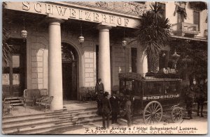 Lucerne Switzerland, Hotel Schweizerhof Entrance, Horse Drawn Carria, Postcard