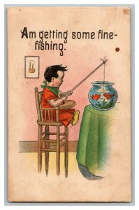 Am Getting Some Fine Fishing Vintage Standard View Postcard Child High Chair 