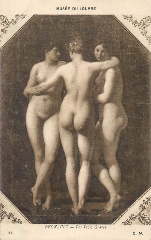 Fine art postcard painting Louvre Regnault the three graces