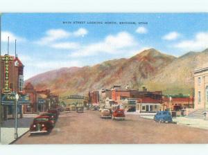 Unused Linen OLD CARS & SHOPS ON STREET Brigham Utah UT n1126@