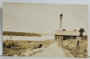 Ely Minnesota RPPC View on Long Lake with Smoke Stack & Barn Photo Postcard O20