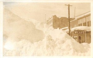 RPPC TRUCKEE, CA Good Fellow's Cafe Snow Street Scene c1930s Vintage Postcard