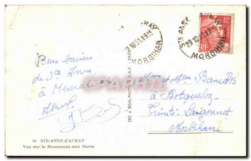 Postcard Old Ste Anne d & # 39Auray View Monument sux Dead