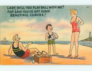Unused Linen risque BOY TELLS WOMAN SHE HAS BEAUTIFUL CURVES r2034