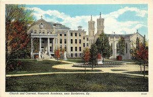 Bardstown Kentucky 1940s Postcard Church & Convent Nazareth Academy