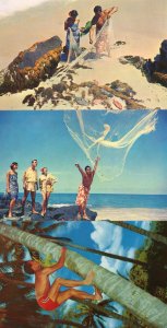 Hawaiian Net Fisherman Fishing Cocopalm Climber 3x Postcard s