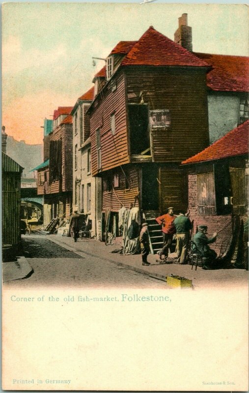 Vtg Tarjeta Postal Udb - Esquina De la Vieja Fish Market- Folkestone Kent