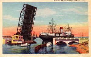 Texas Corpus Christi Steamer Passing Under Bascule Bridge Curteich