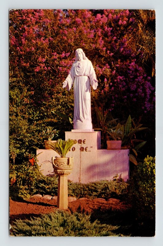 Statue Sacred Heart SubTropical Garden Jesuit Retreat House Azusa CA Postcard United States