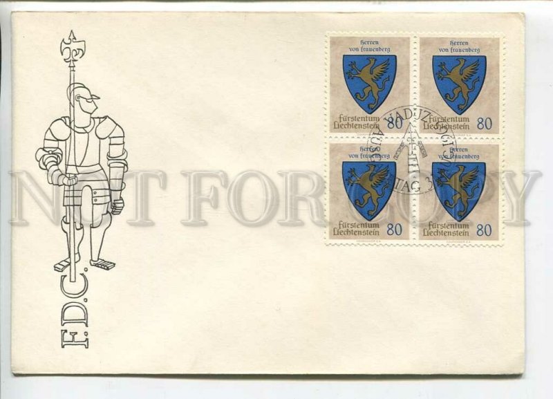 445823 Liechtenstein 1965 year FDC coat of arms block of four stamps
