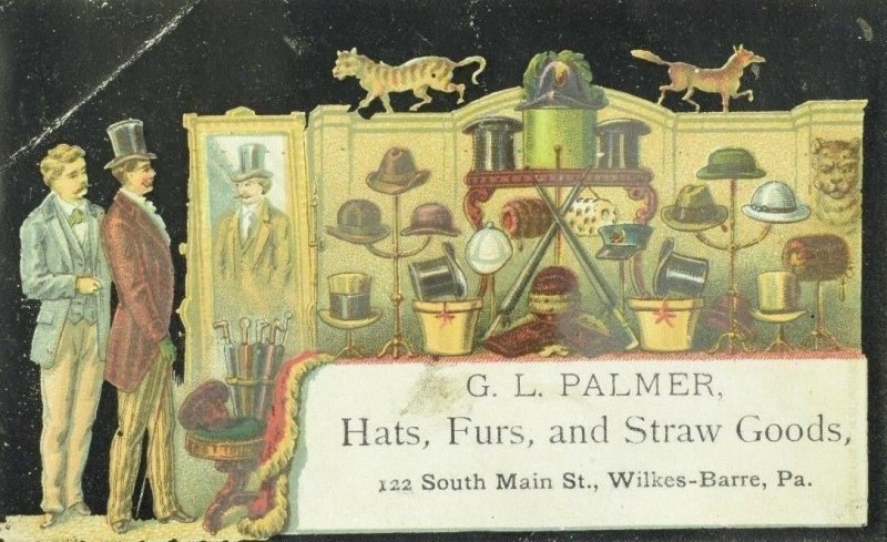 G. L. Palmer Hats Furs Straw Goods Stuffed Animals Man Shopping Top Hats P111