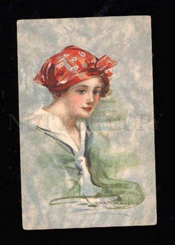 014192 Lovely Lady with Red Kerchief by SHAWELL vintage PC