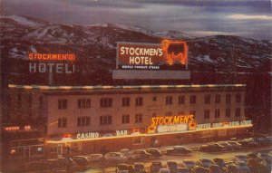 STOCKMEN'S HOTEL Elko, Nevada Highway 40 Roadside Neon Sign ca 1950s Postcard