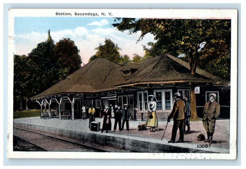 1906 Railroad Train Station Depot Sacandaga New York NY Posted Antique Postcard 