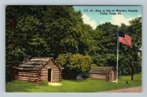 Valley Forge PA-Pennsylvania, Huts At Site Of Wayne's Brigade, Linen Postcard 