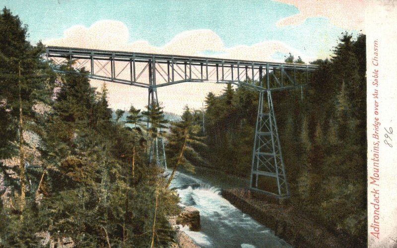 Vintage Postcard 1910's Bridge over Au Sable Chasm Adirondack Mountains New York