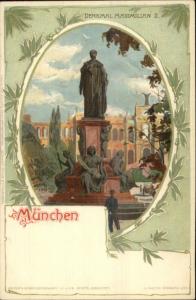 Munchen Germany Denkmal Maximilian - Ernest Nister Lithograph c1900 Postcard