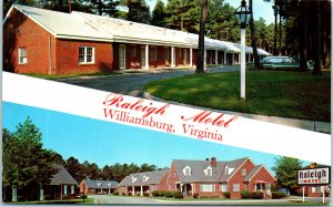 1950s Raleigh Motel Williamsburg Virginia Banner Dual View Postcard