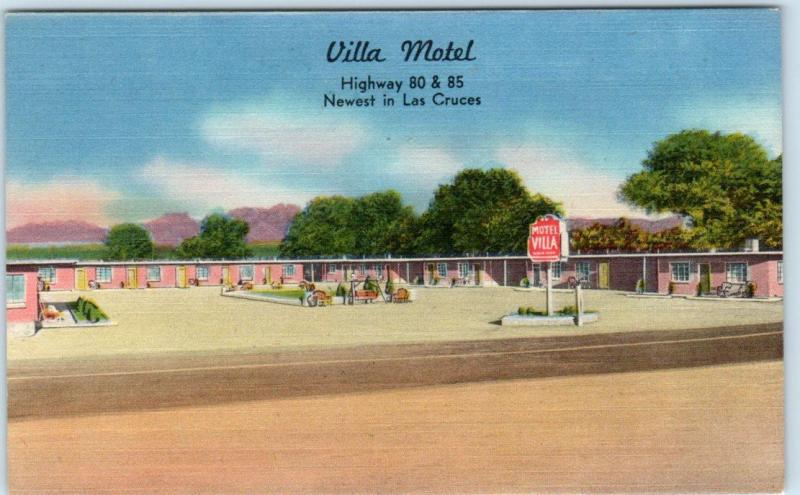 LAS CRUCES, New Mexico  NM   Roadside  VILLA MOTEL  ca 1940s Linen   Postcard