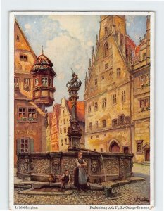 Postcard St.-Georgs-Brunnen By L. Mößler, Rothenburg ob der Tauber, Germany
