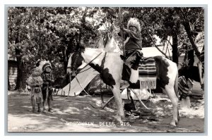 Postcard Wisconsin Dells RPPC Indian Children Warrior Horseback Bow pc1778