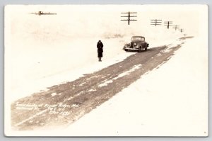 Keyser Ridge MD RPPC Snow Banks US 40 National Hwy 1940s Car Woman Postcard W22