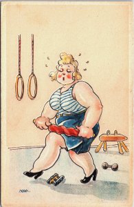 Comic Funny Woman with Big Muscles Gym Vintage Postcard C185