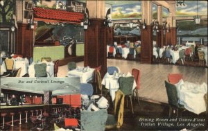 Los Angeles CA Italian Village Caf‚ W. 8th St. Colorful Linen Postcard