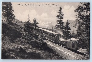 Lauterbrunnen Switzerland Postcard Wengernalp Train to Wengen Station c1910