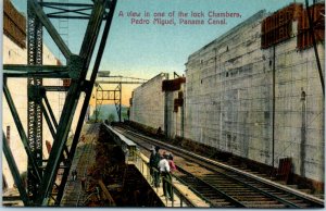 1910s Lock Chamber in Pedro Miguel Panama Canal Construction Postcard