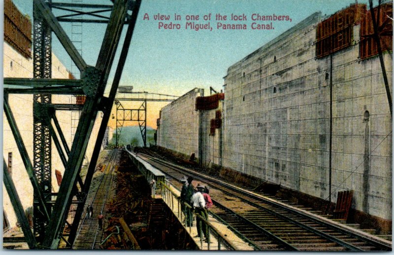 1910s Lock Chamber in Pedro Miguel Panama Canal Construction Postcard