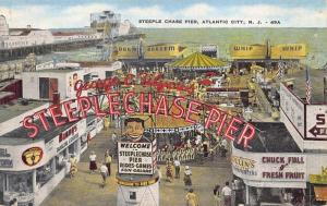 Atlantic City NJ Steeple Chase Pier Wide View Postcard