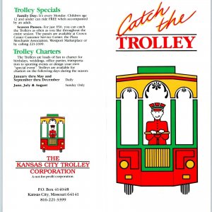 c1990s Kansas City MO Catch the Trolley Schedule Map Advertising Brochure Vtg 8A