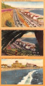SANTA MONICA, CA California MOVIE STARS HOMES & BEACH CLUBS *3* c1940s Postcards