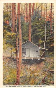 The Shades Indiana Spread Eagle Cabin Winter Scene Vintage Postcard AA16274