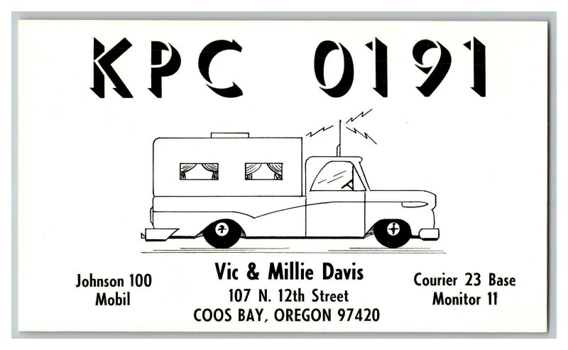 Postcard QSL Radio Card From Coos Bay Oregon KPC 0191