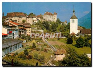 Postcard Modern View of the church with Gruyeres Greyerz mit Kirche