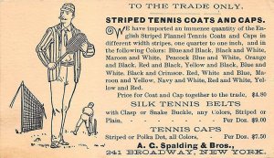 New York NY A. C. Spalding Bros. Striped Tennis Coats & Caps 1890's Postcard
