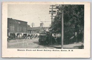 Exeter NH Masonic Block And Street Railway Station Postcard K25