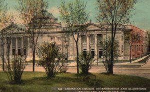 Kansas Missouri 1915 Christian Church Independence & Gladstone Blvd Old Postcard