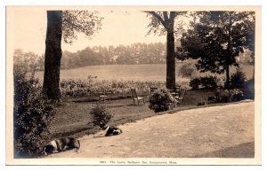 RPPC Baldpate Inn, The Lawn , Dogs and Chairs, Georgetown, MA Postcard